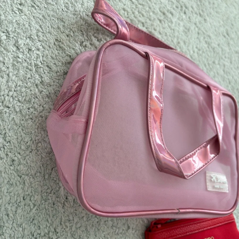 Beauty Cosmetic Travel Bag Set - Pink Transparent & Red